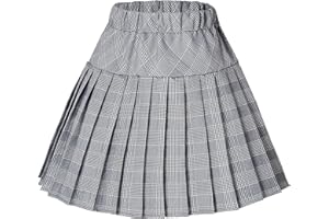 EXCHIC Women's Tartan Elastic Pleated Plaid Skirts Schoolgirls Mini A-line Skirt Cosplay Costumes