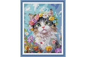 Maydiyer Counted Cross Stitch Kits for Adults,14CT Unprinted Pattern Embroidery Kits for Beginners,Easy Cross-Stitch Set DMC Threads Needlework-Pink-Nosed Kitten 14.6''×18.5''