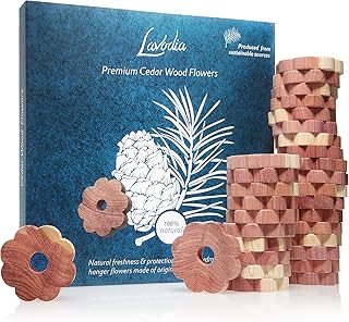 LAVODIA 30x Premium Zedernholz Ringe gegen Kleidermotten, Zeder Blumen als natürlicher Mottenschutz im Kleiderschrank, chemiefreie Mottenfalle gegen Kleider Motten, 30 Zedernholzringe