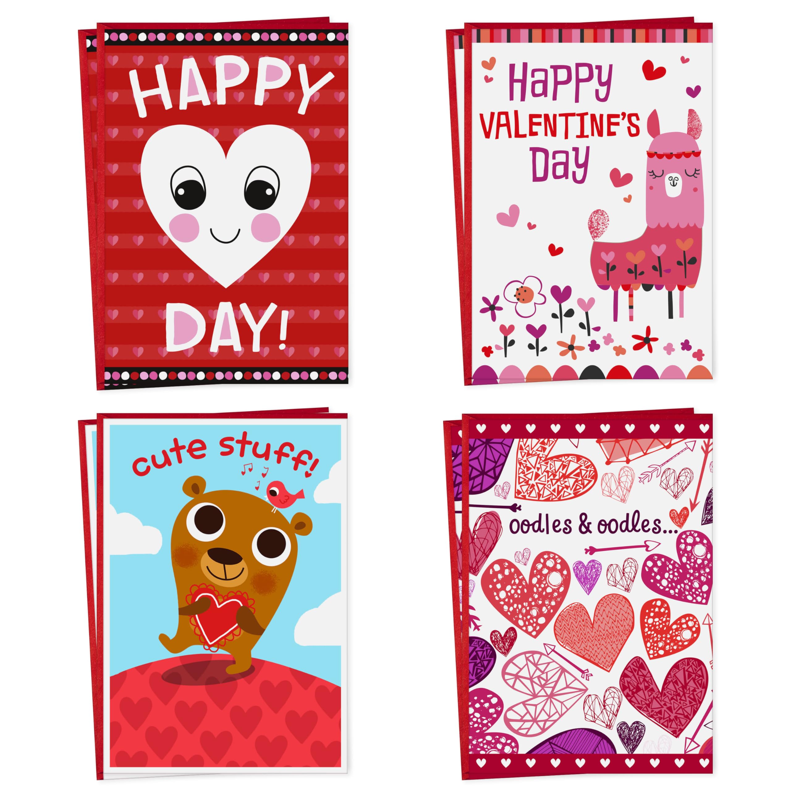 Hallmark Valentine's Day Cards for Kids School, Llama, Bear, Hearts (8 Classroom Valentines with Envelopes)