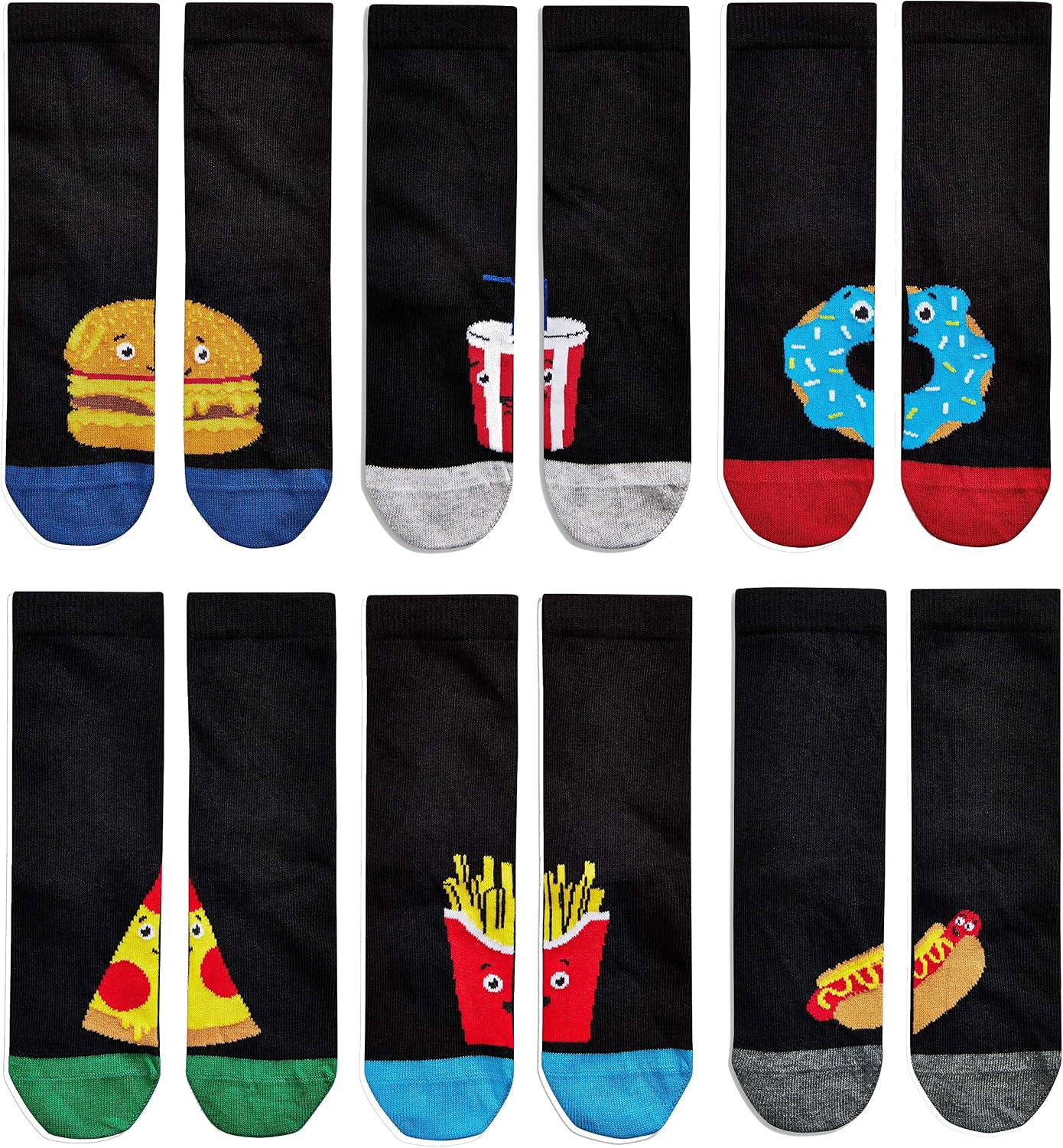Soxy 7 Pack Mens Novelty Fast Food Design Socks Shoe Cotton Rich Dad Gift , UK 6-11 (EU 39-45), 7 Pack Fast Food Socks
