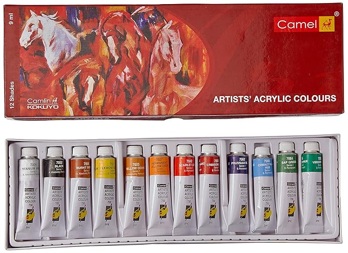 Camel Camlin Kokuyo Acrylic Color Box - 9ml Tubes, 12 Shades