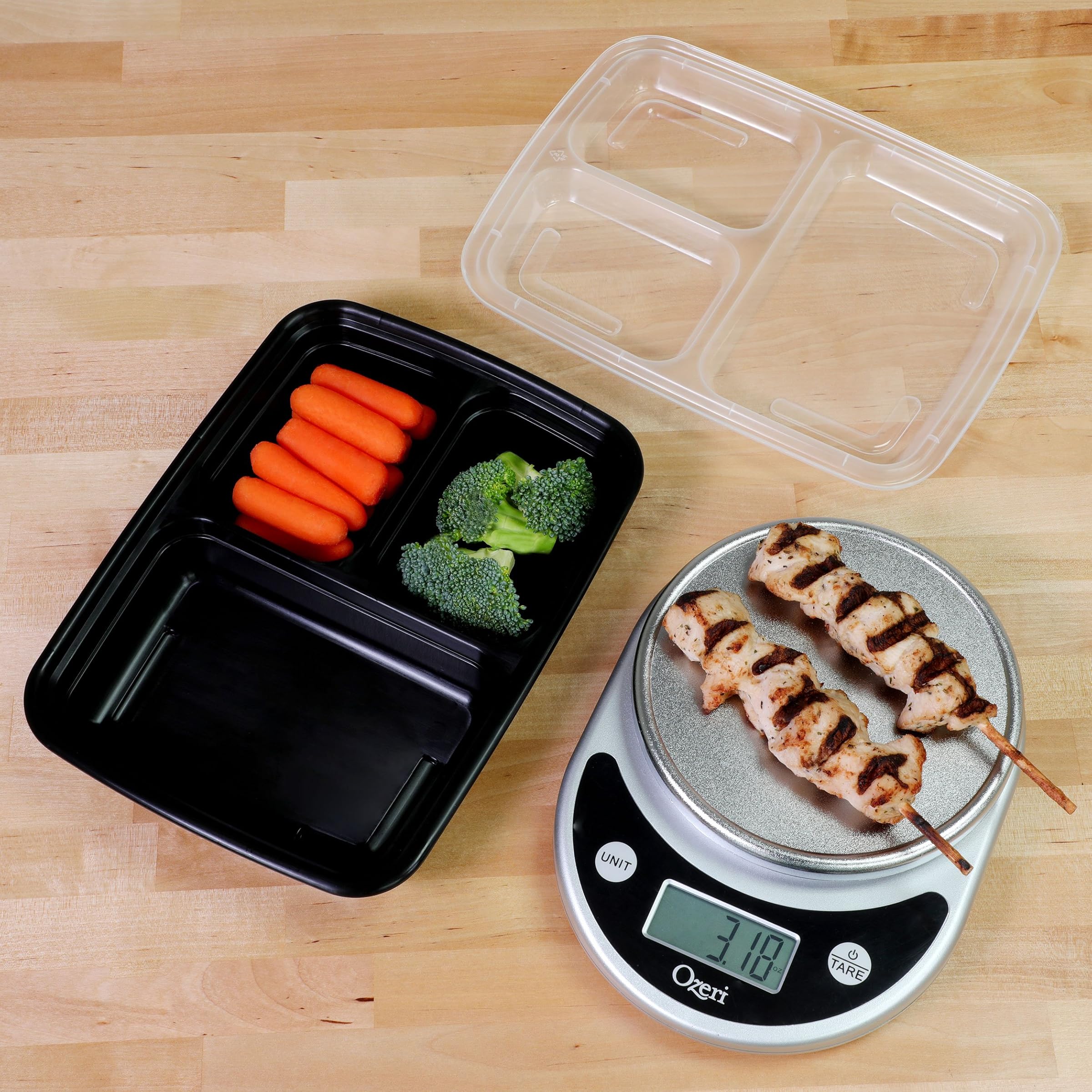 Freshware Meal Prep Containers 21 Pack 3 Compartments with Lids Food Storage Bento Box | BPA Free | Stackable | Lunch Box, Microwave/Dishwasher/Refrigerator Safe, Partial Control, 21 Days Fix (24 Ounces)