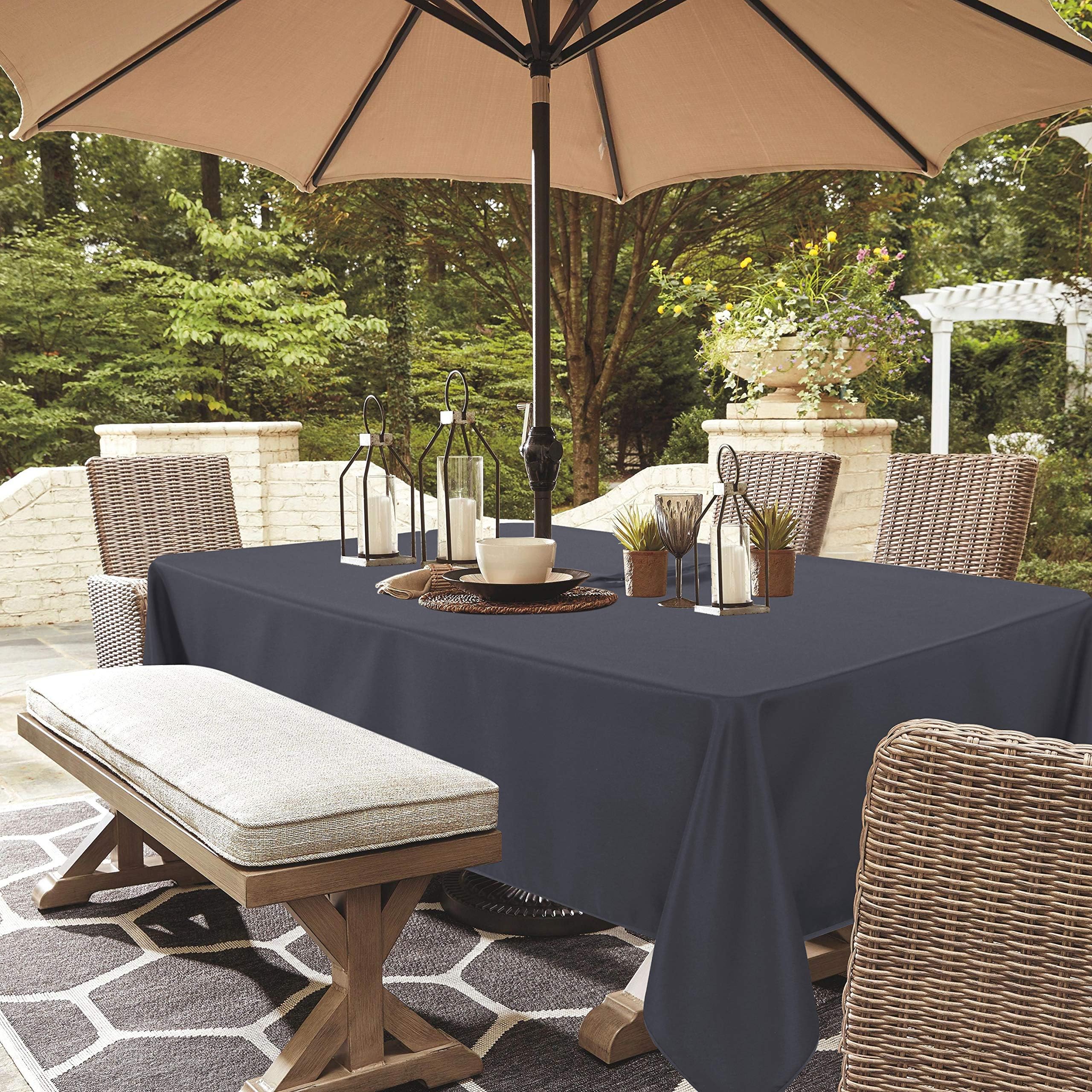 LUSHVIDA Outdoor and Indoor Tablecloth - Washable Waterproof Wrinkle Free Table Cloth with Zipper and Umbrella Hole for Spring/ Summer/ Party/ Picnic/ BBQS/ Patio (Rectangle 60x102 inch, Grey)