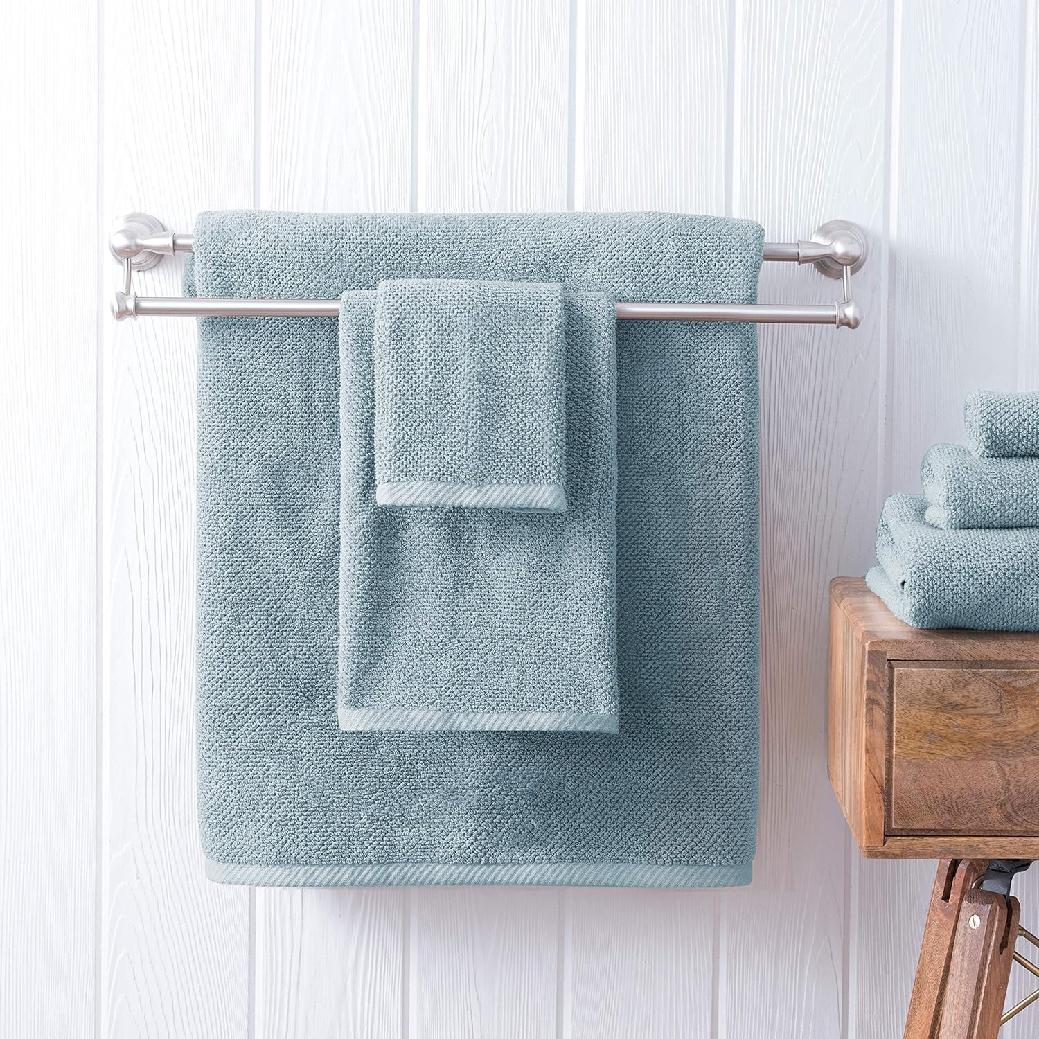 Welhome Franklin 100% Cotton Textured Towel (Dusty Blue) - Set of 6 - Highly Absorbent - Combed Cotton - Durable - Low Lint - 600 GSM - Machine Washable : 2 Bath Towels - 2 Hand Towels - 2 Wash Towels: Home & Kitchen