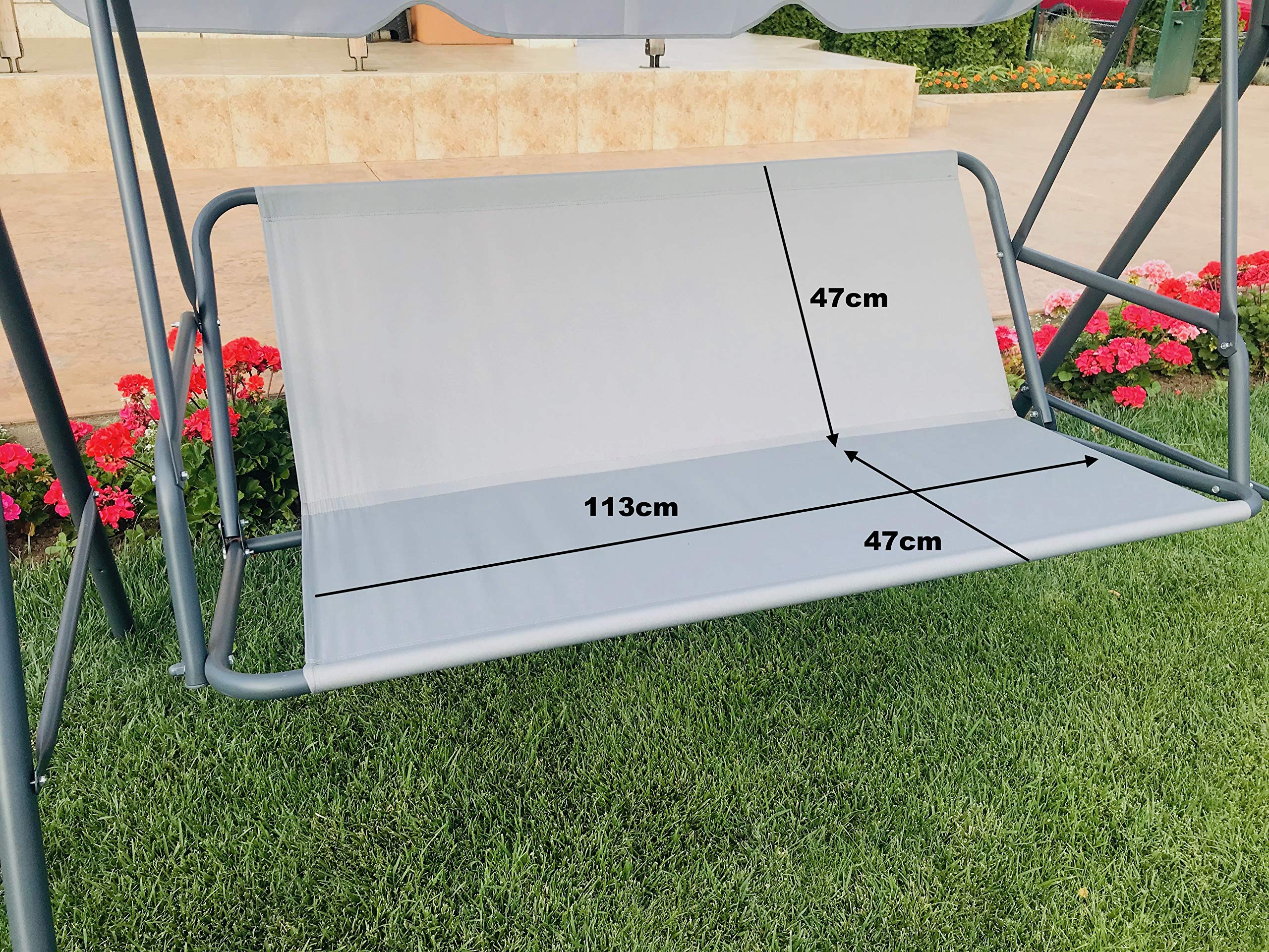 PETELA Replacement Swing Seat Cover Garden Swing Seat Cover Hammock Chair Garden Furniture Swing Chair Outdoor Garden Chair Covers Bench Cover (113cm x 47cm x 47 cm, Grey)