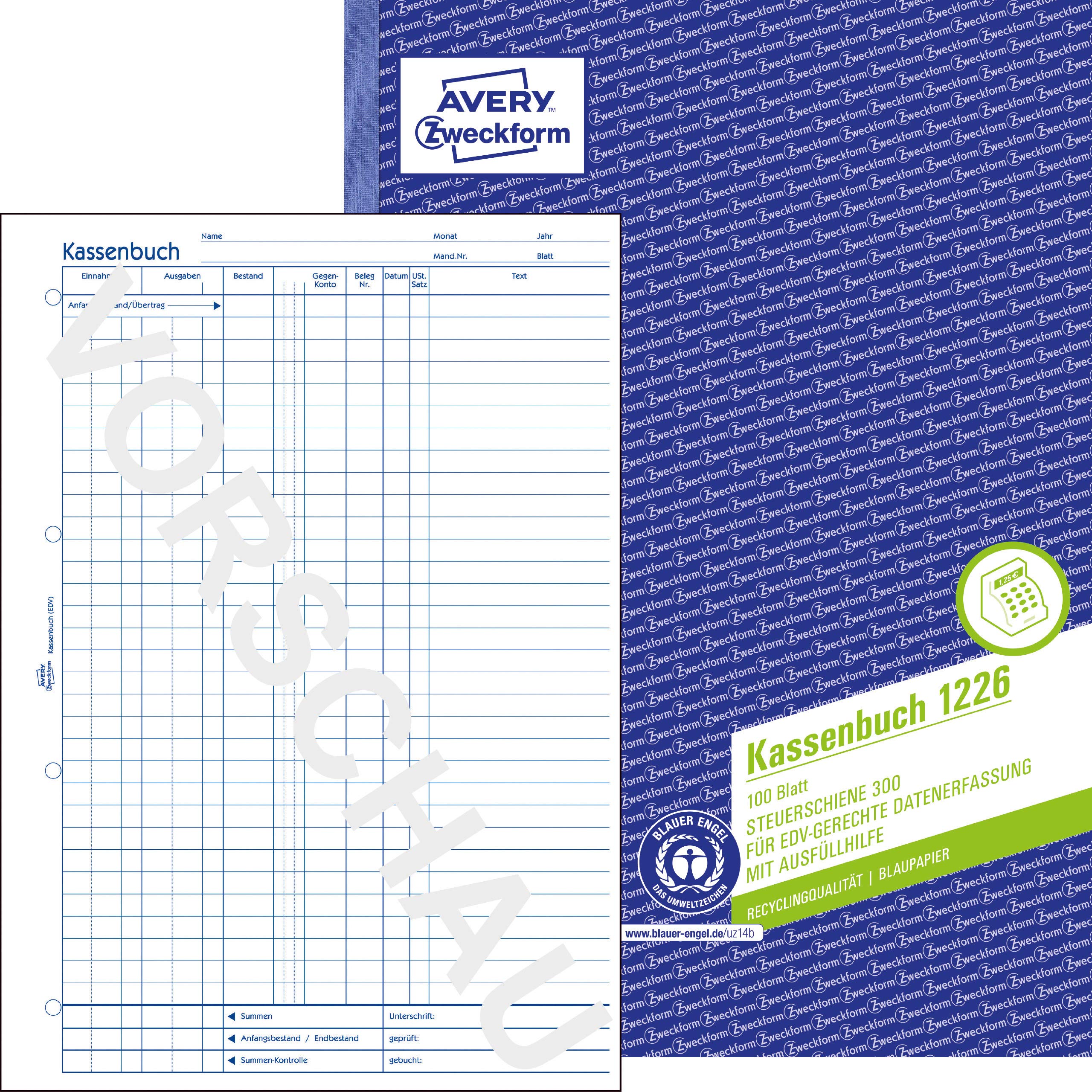 AVERY Zweckform 1226 Register Book (A4, According to Tax Rail 300, Tested by Experts, for Germany for Proper Accounting, 100 Sheets, 100% Recycled, Blue Angel Certified) White