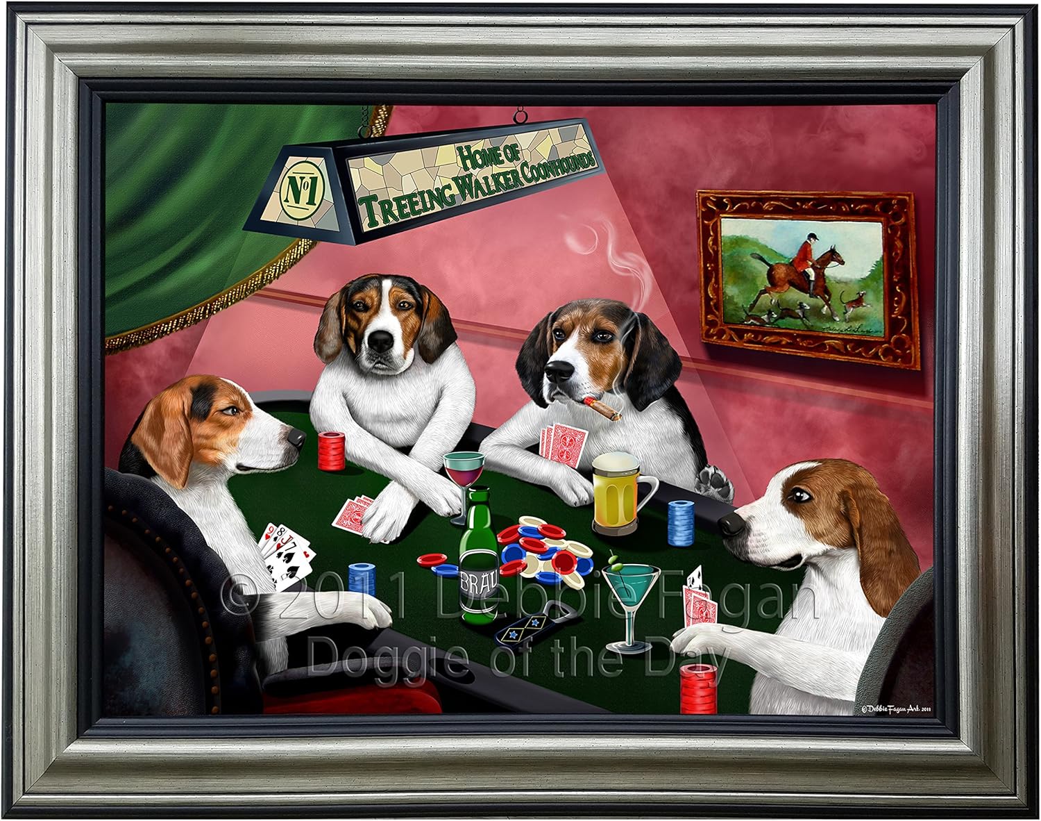 Amazon ホームのツリーイング ウォーカー クーンハウンド4 Dogs Playing Poker Framedキャンバス印刷ウォールアート 18x24 Dotd Brfrmcvs 136 ウォールステッカー オンライン通販