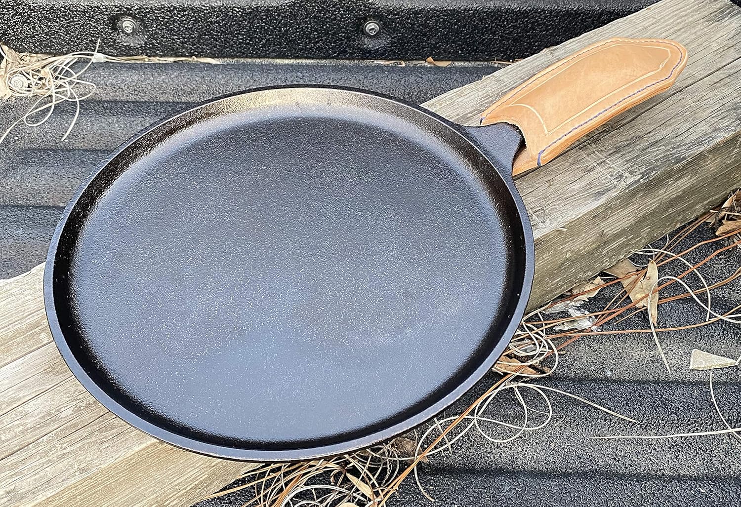 Leather Cast Iron Handle Cover Handmade in the USA