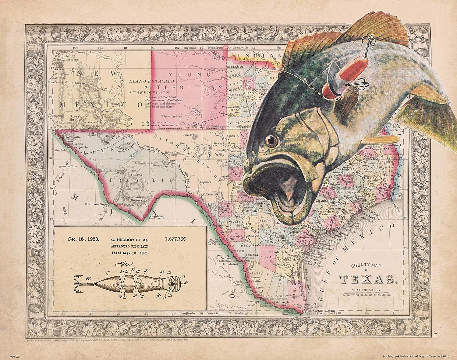 Amazon Com Apple Creek Texas State Map Largemouth Bass Fishing