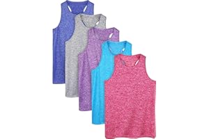Poroka 5 Pack Girls Active Dry Fit Tank Top Kids Sleeveless Racerback Tank Tops Girls Athletic Dance Performance Tops