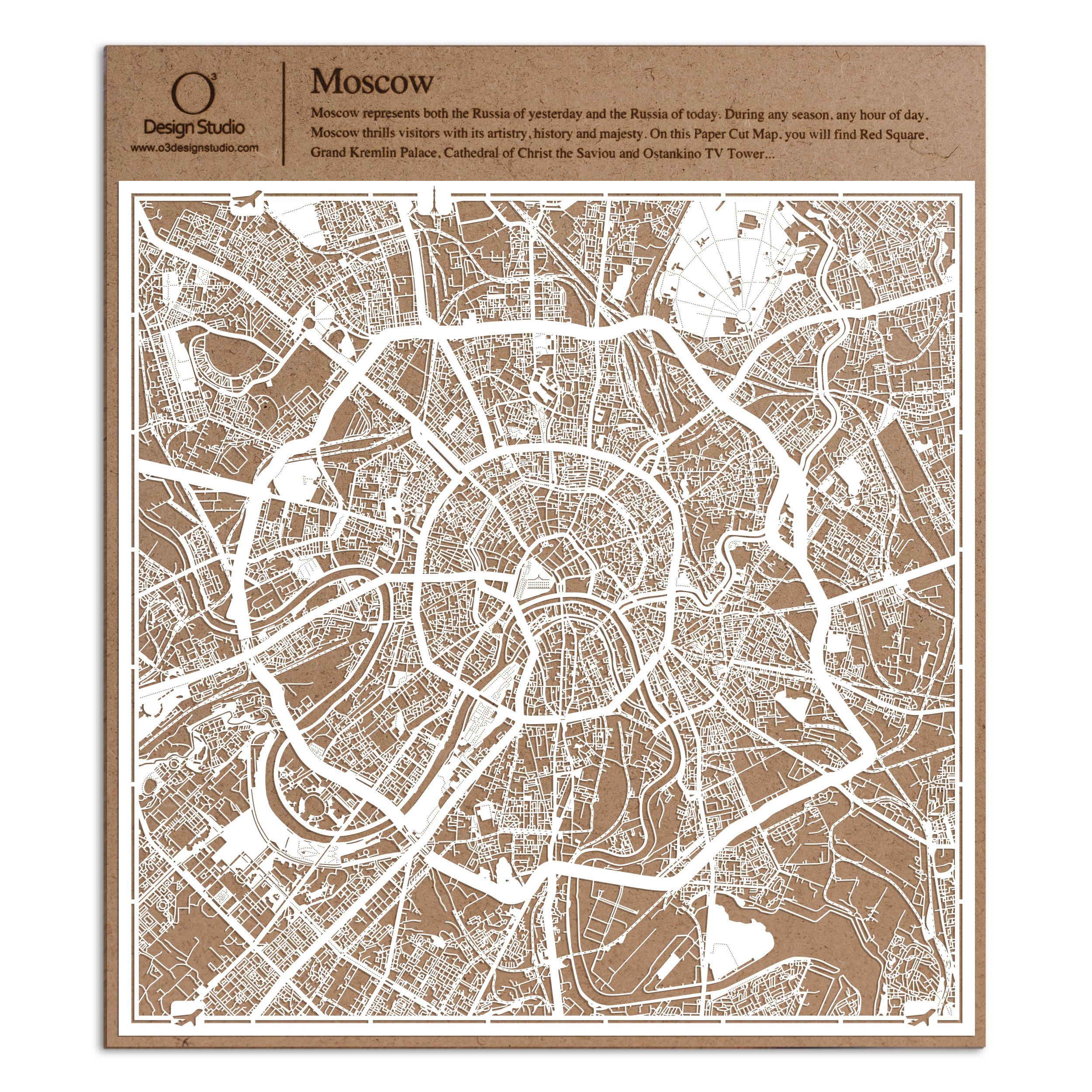 Moscow Paper Cut Map White 12×12 inches Paper Art — image 1