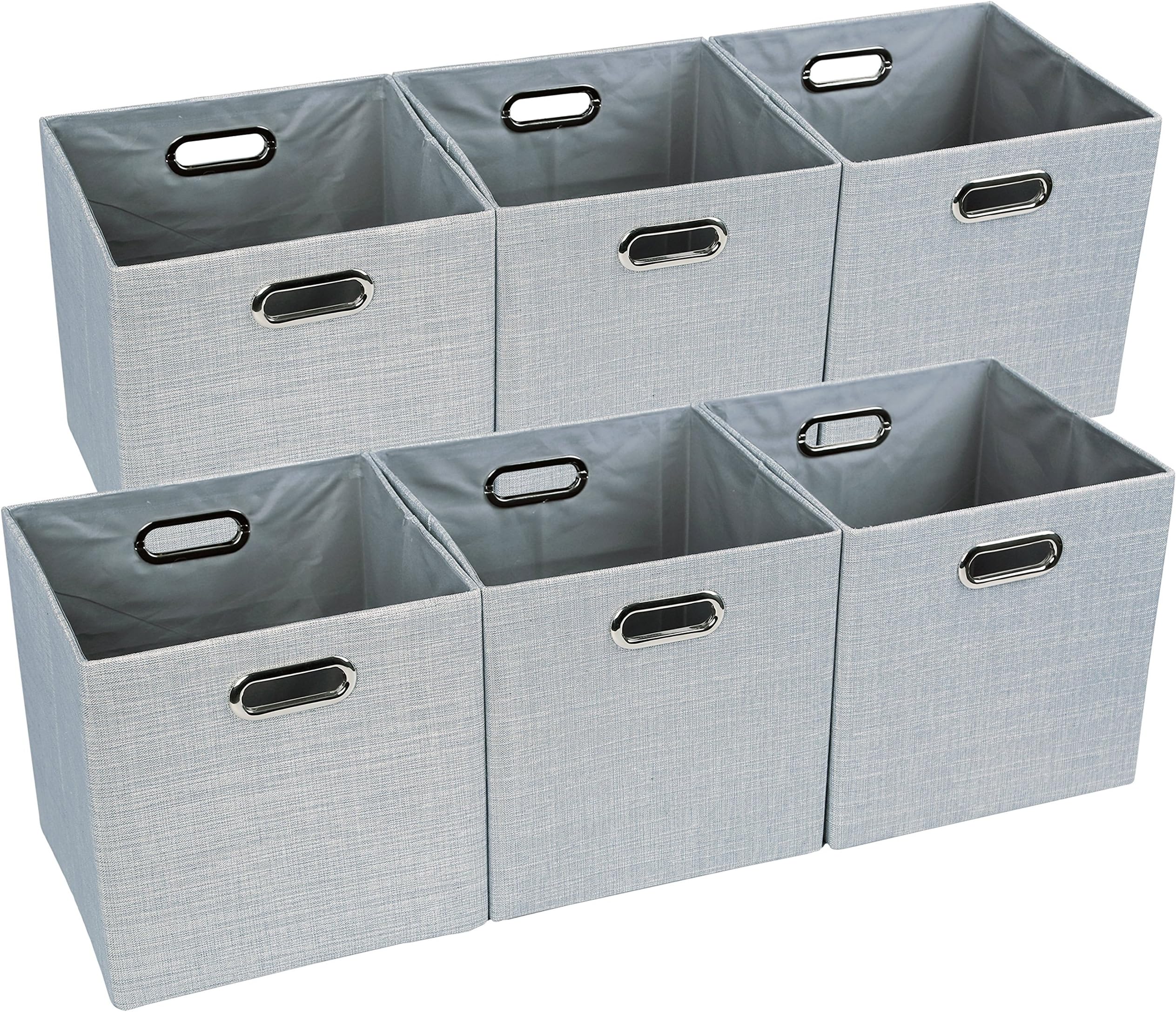 Mayspring Cube Storage Box, Foldable Fabric Storage Basket Bin, 6-Pack Collapsible Design for for Washing Laundry, Toys, Clothes, DVDs, Books, Food, Bedding, Art and Craft (Set of 6, Grey)