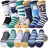 LINEMIN Kids Boys Toddlers Fuzzy Socks with Grips Cute Fun Animal Cozy Fluffy Winter Warm Non Slip Crew Socks 6 Pairs