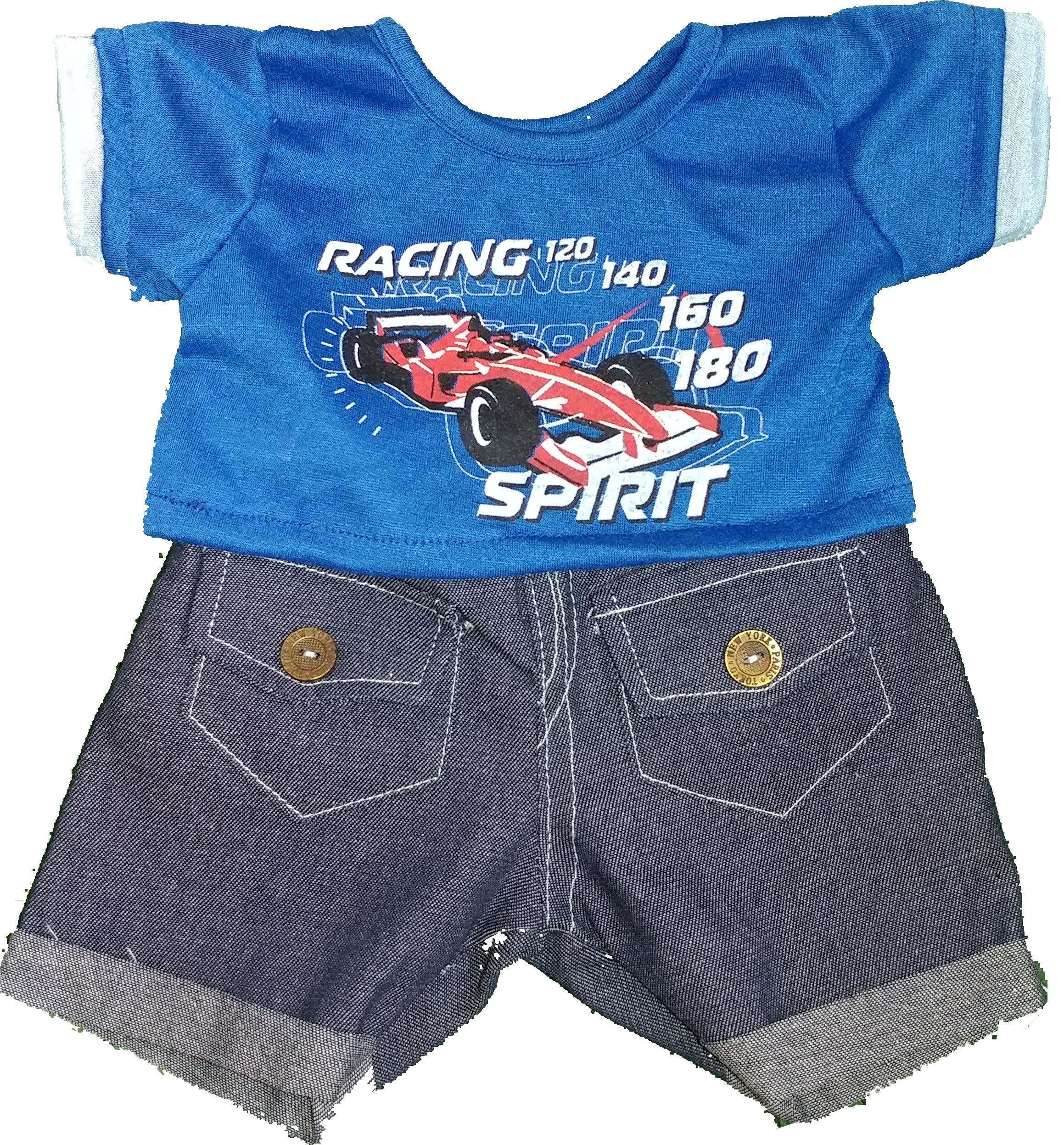 Blue Racing Car Top with blue denim jeans fits 15-16 inch (40cm) Teddy Bears