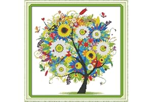 ITSTITCH Printed Cross Stitch Kits 14CT 14X14 inch Holiday Gift DIY Embroidery Starter Kits Easy Patterns Embroidery for Girls Crafts DMC Stamped Cross-Stitch Supplies Needlework Happy Tree