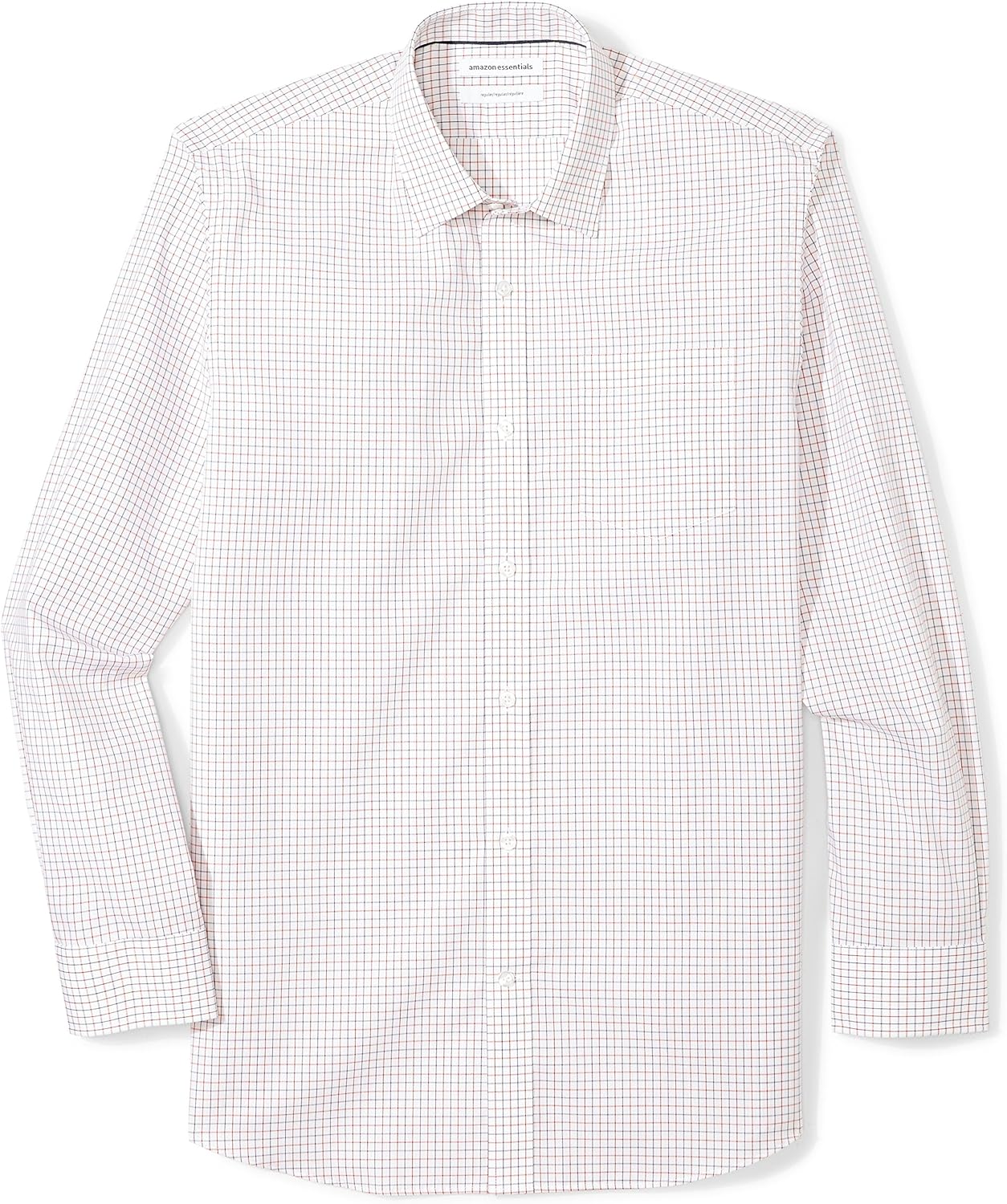  Essentials Men's Regular-Fit Wrinkle-Resistant Long-Sleeve Plaid Dress Shirt: Clothing