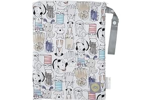 Itzy Ritzy Sealed Wet Bag with Handle – Wet Bag for Travel, Swimsuits, Cloth Diapers, Gym Clothes & Toiletries - Washable & Reusable with Water Resistant Lining - Measures 11” x 14” (Cats & Dogs)