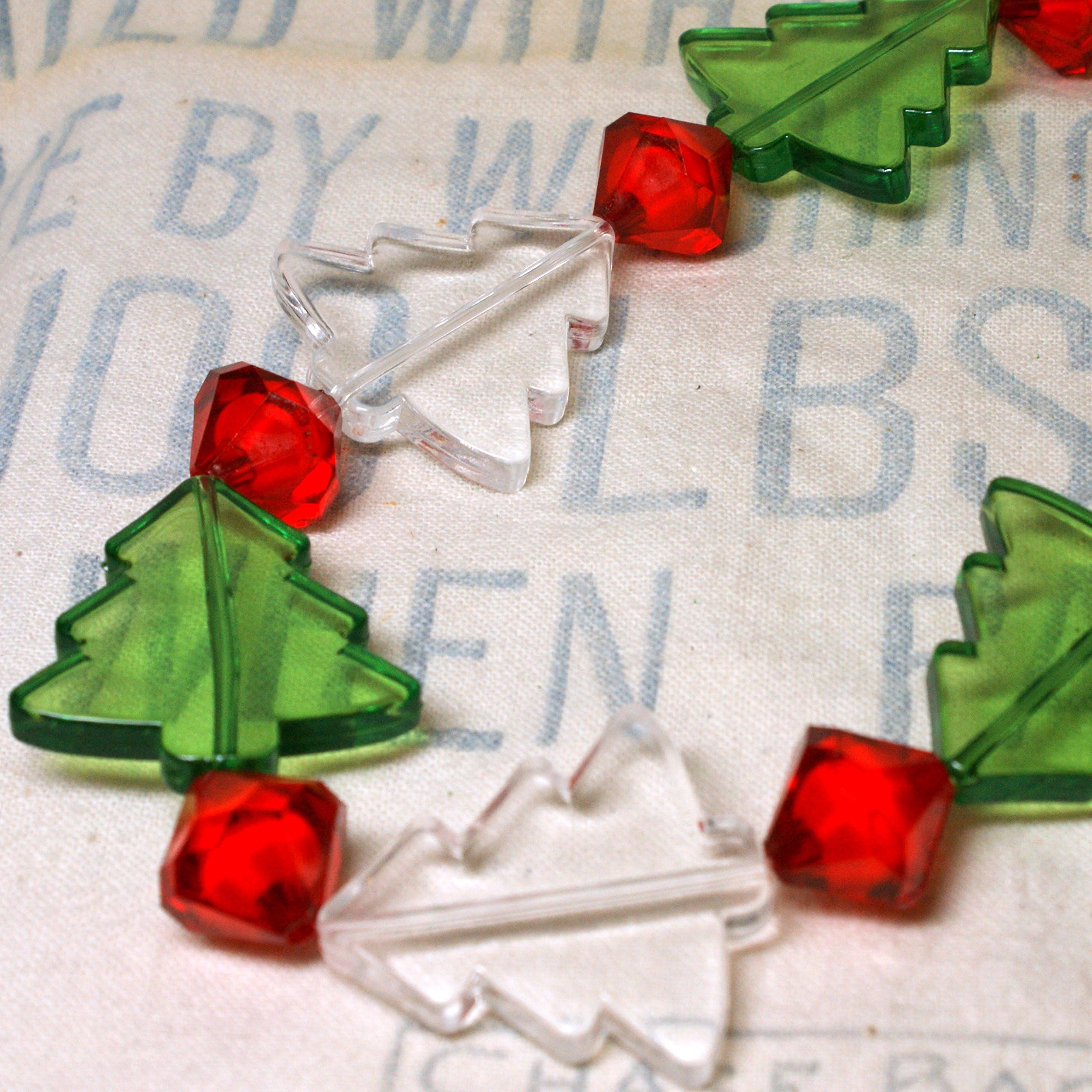 Funky Christmas Tree Necklace with Large Red Accent Beads