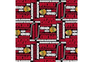 FABRIQUE INNOVATIONS Chicago Blackhawks Cotton Fabric with Allover Design and Writing-Sold by The Yard