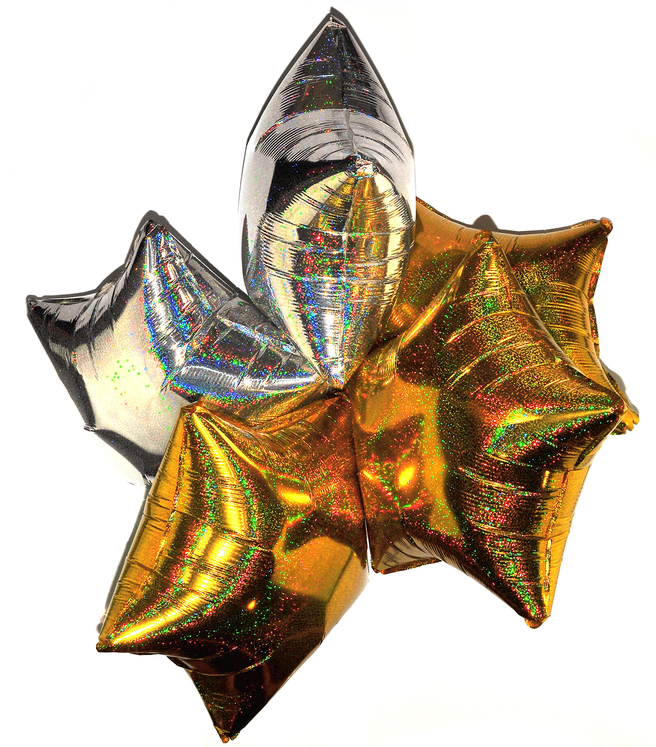 Happium Star Holographic Foil Balloons Pack of 6 Helium 18 Inches Star Balloons Foil Balloon Set for Birthday Party Graduation Baby Shower Wedding Anniversary Party Decorations (Silver, Gold)