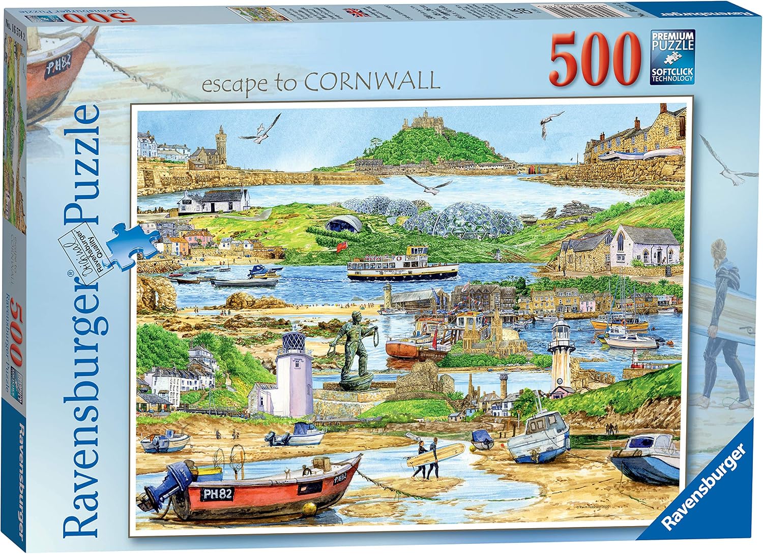 Ravensburger Escape to Cornwall 500 Piece Jigsaw Puzzles for Adults and Kids Age 10 and Up - Beach & Countryside