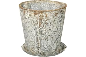 Creative Co-Op Distressed Metal Pot with Pleated Saucer (Set of 2 Pieces)