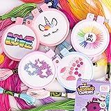 5 Stamped Embroidery Beginner Projects for Kids Needlepoint Starter kit Sewing Set for Backpack Charms
