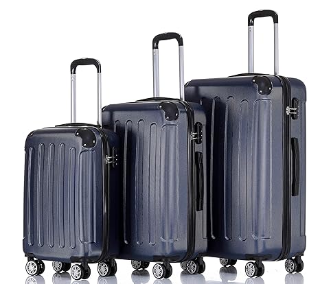 BEIBYE Hartschalen-Koffer Trolley Rollkoffer Reisekoffer Handgepäck 4 Rollen (M-L-XL-Set) (Dunkelblau, Set)