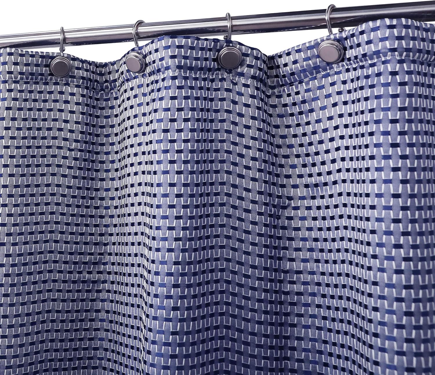 Amzdecor Navy Blue and White Geometric Waffle Fabric Shower