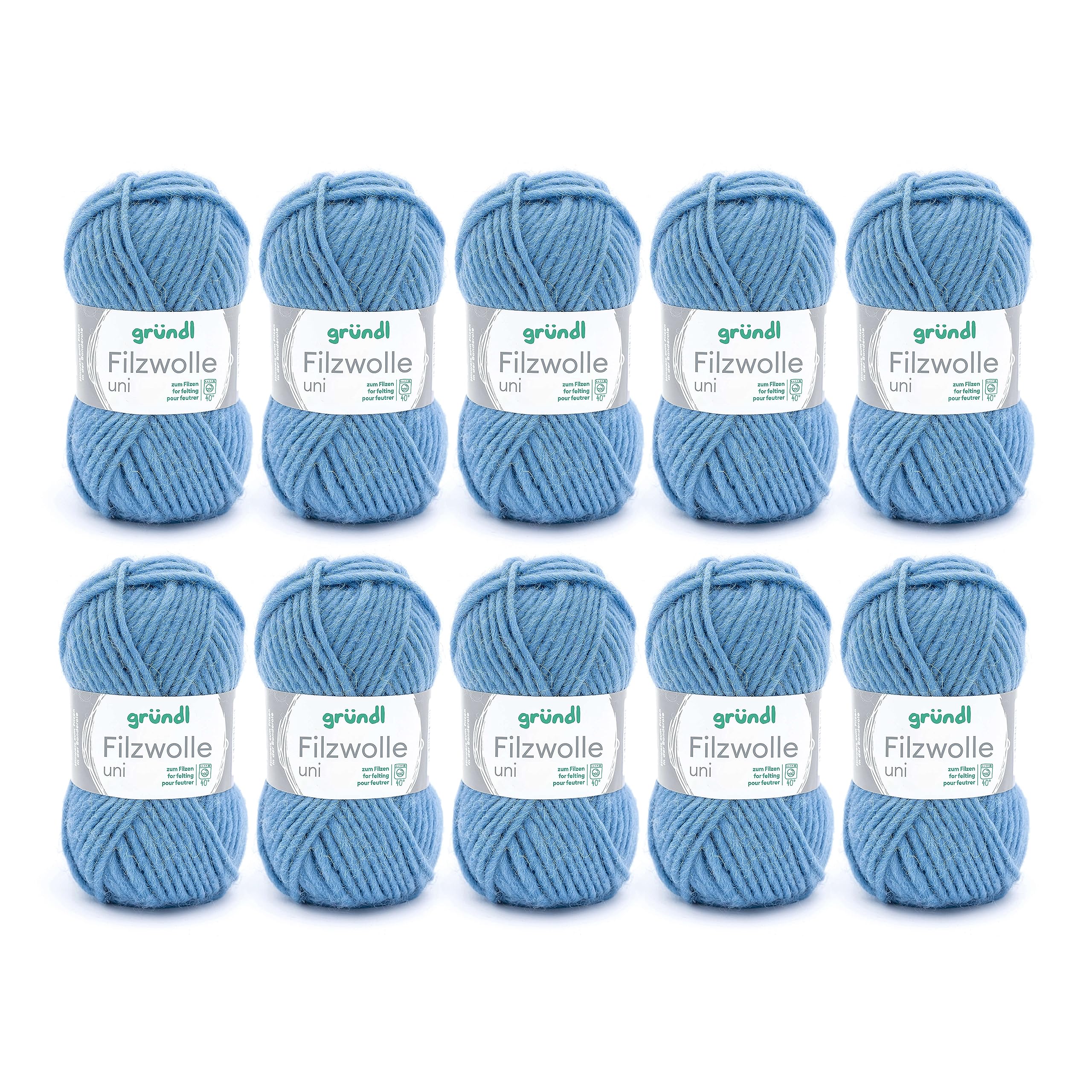 Gründl Felting Wool Uni, 10 x 50g, 100% Pure New Wool, 50m, Needle Size 8-9, Dove Blue — image 1