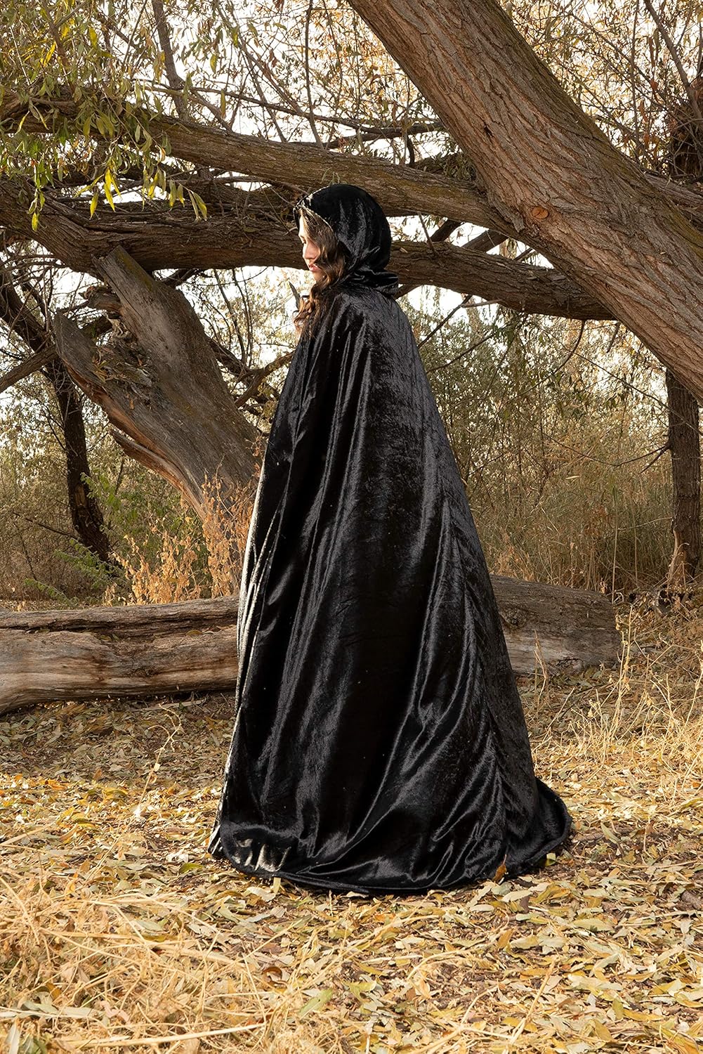 Little Adventures Deluxe Velvet Adult Cloak Cape with Lined Hood (Black): Clothing
