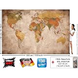 Poster XXL Carte Du Monde Vintage 2018 Maps In Minutes – 140x100 Cm + Poster Bora Bora OFFERT !