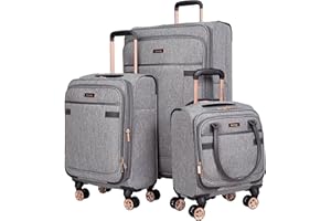 kensie Women's Hudson Softside Spinner Luggage, Heather Gray, 3-Piece Set (16/20/28)