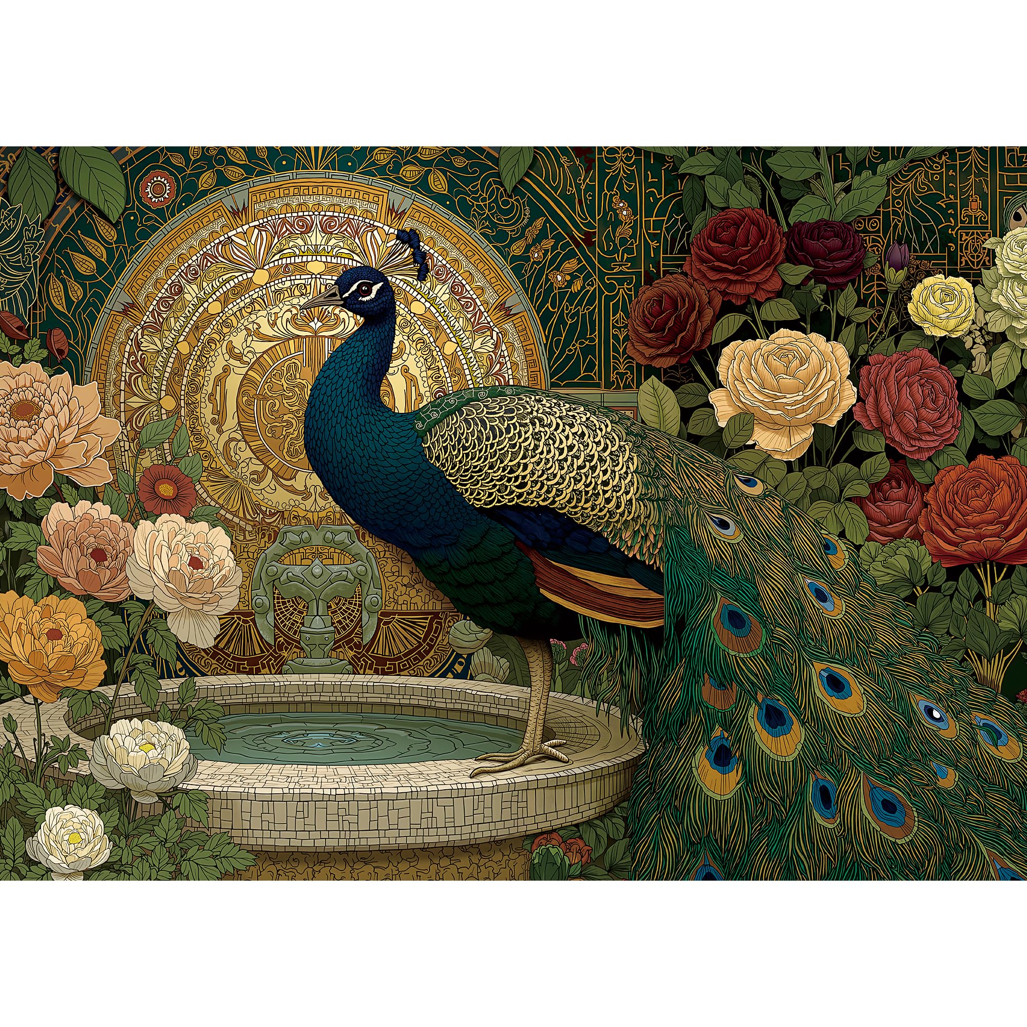 Photo 1 of 1000 Piece Puzzles for Adults,Victoria Rose Garden Jigsaw Puzzle,Vintage Peacock Puzzles 1000 Pieces,Creative Games and Gifts Difficult Floral Puzzle Home Decor for Adults (27.5"x19.6"), 1:1 Poster