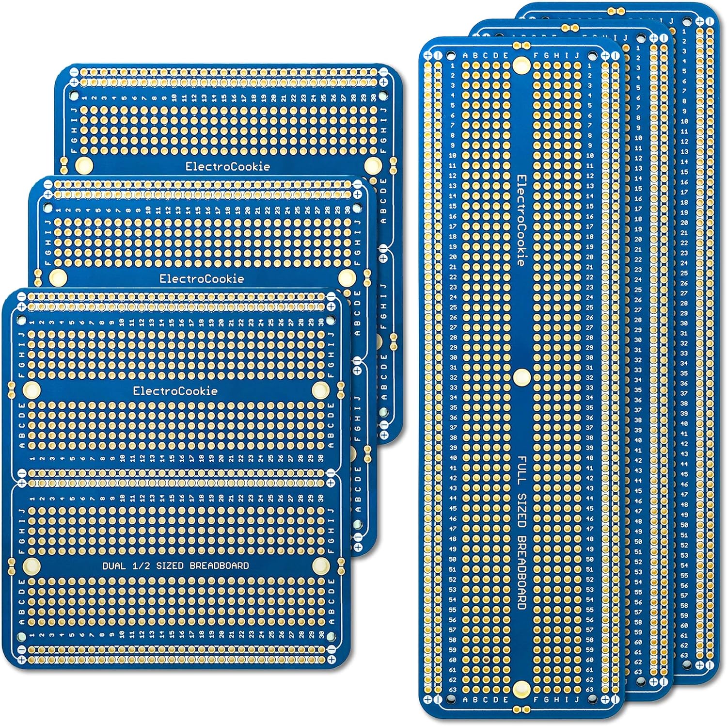 ElectroCookie Large PCB Prototype Board Kit Solderable Breadboards for Electronics Projects Compatible for DIY Arduino Soldering Projects Gold-Plated (6 Multi-Pack