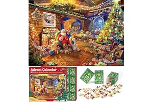 KWYZ Puzzle Advent Calendar 2024 Christmas Puzzle for Kids Adults - Santa's Workshop 24 Boxes 1008 Pieces Advent Puzzle Countdown to Christmas Gifts for Boys Girls Christmas Decorations(27.56" x 19.69")