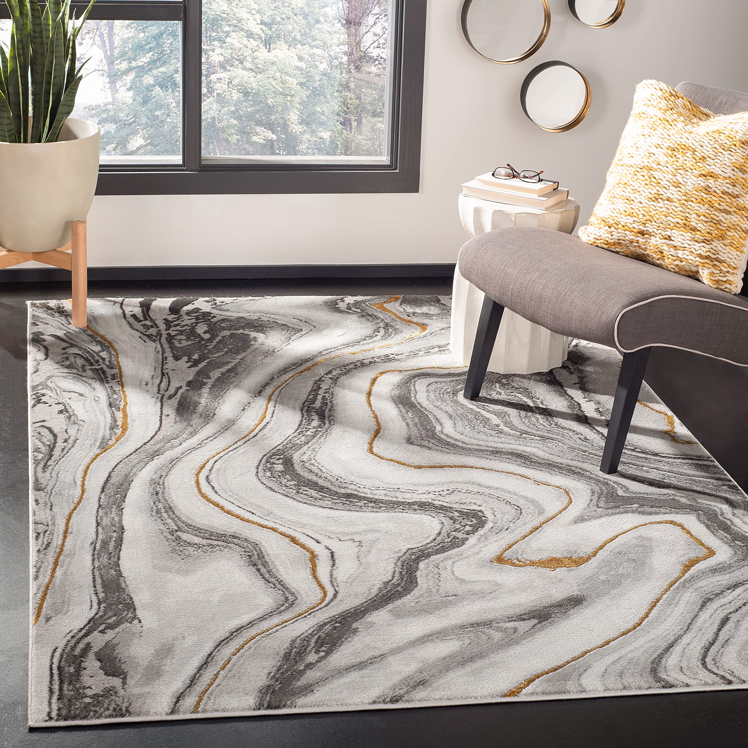 SAFAVIEH Contemporary Rug for Living Room, Dining Room, Bedroom - Craft Collection, Short Pile, in Grey and Gold, 79 X 152 cm