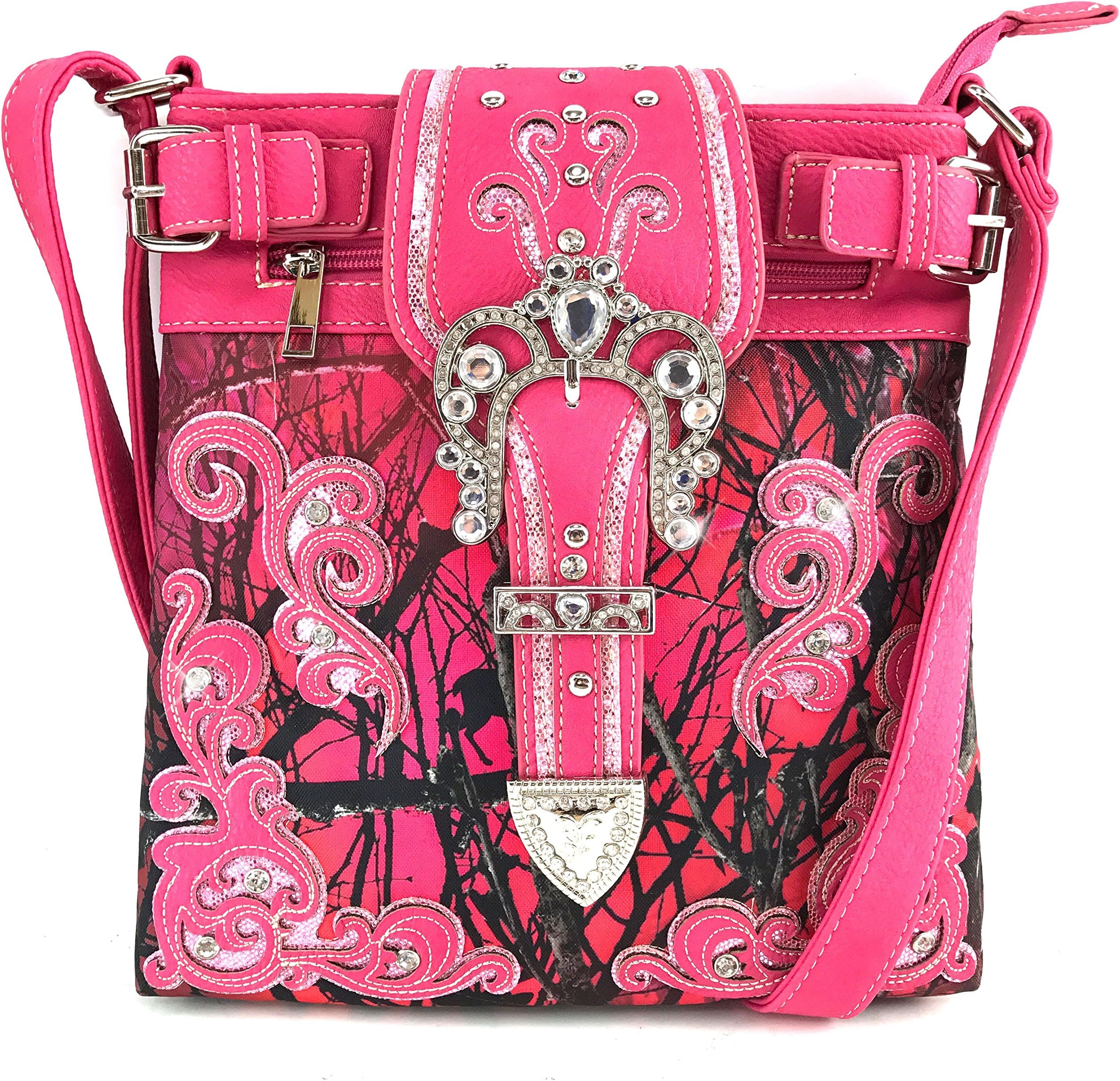 Justin West Camouflage Tree Branches Bling Rhinestone Cross Wings Handbag Purse Messenger Bags and Wallets