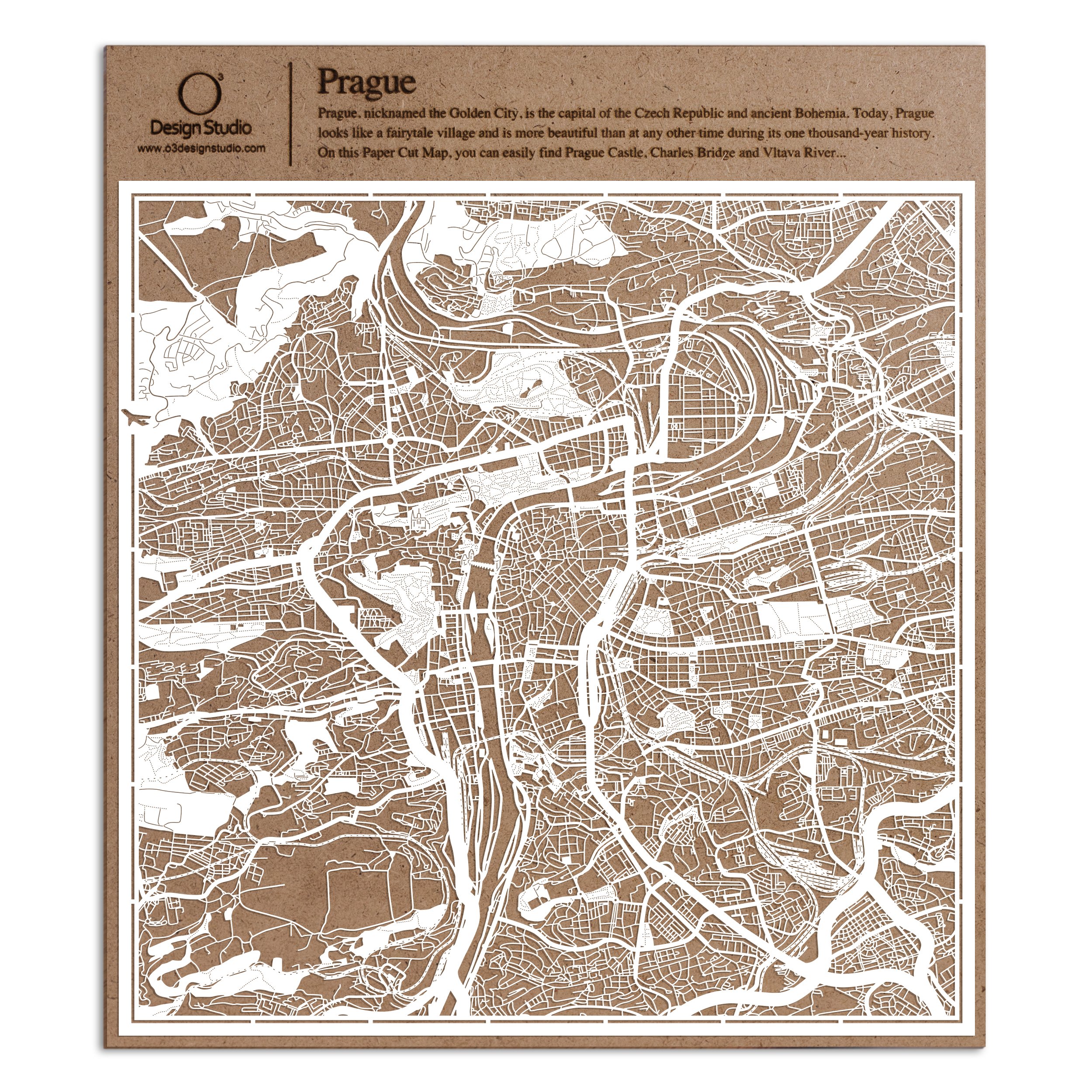 Prague Paper Cut Map White 12×12 inches Paper Art — image 1