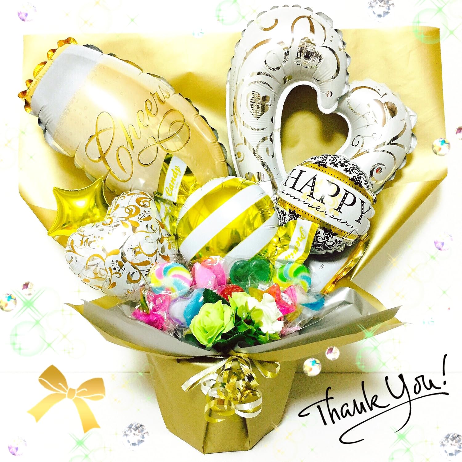 Amazon 開店祝い 記念日に キャンディブーケ バルーンギフト シャンパン 送料無料 風船 バルーン おもちゃ