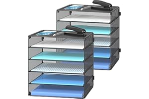 DALTACK Paper Organizer for Desk, 5-Tier Desk Organizer Tray, Paper Organizer Storage, Paper Tray Organizer for Home Office School, Black 2 Pack