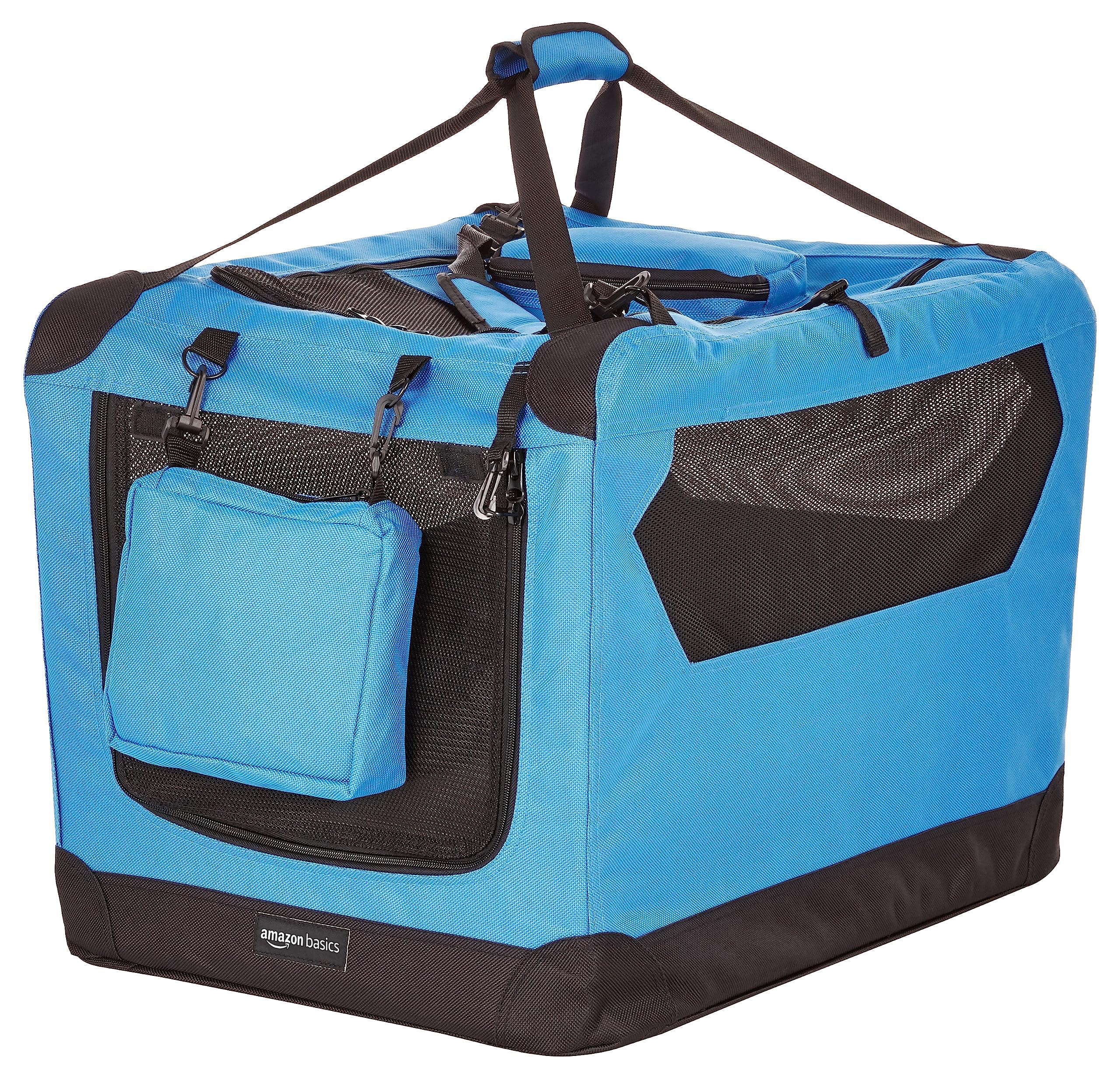 Amazon Basics Folding Portable Soft Pet Dog Crate Carrier Kennel, 26 x 18 x 18 inches, Blue Image