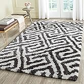 SAFAVIEH Barcelona Shag Collection 5' x 8' Graphite / Ivory BSG323D Handmade Greek Key 1.75-inch Thick Area Rug