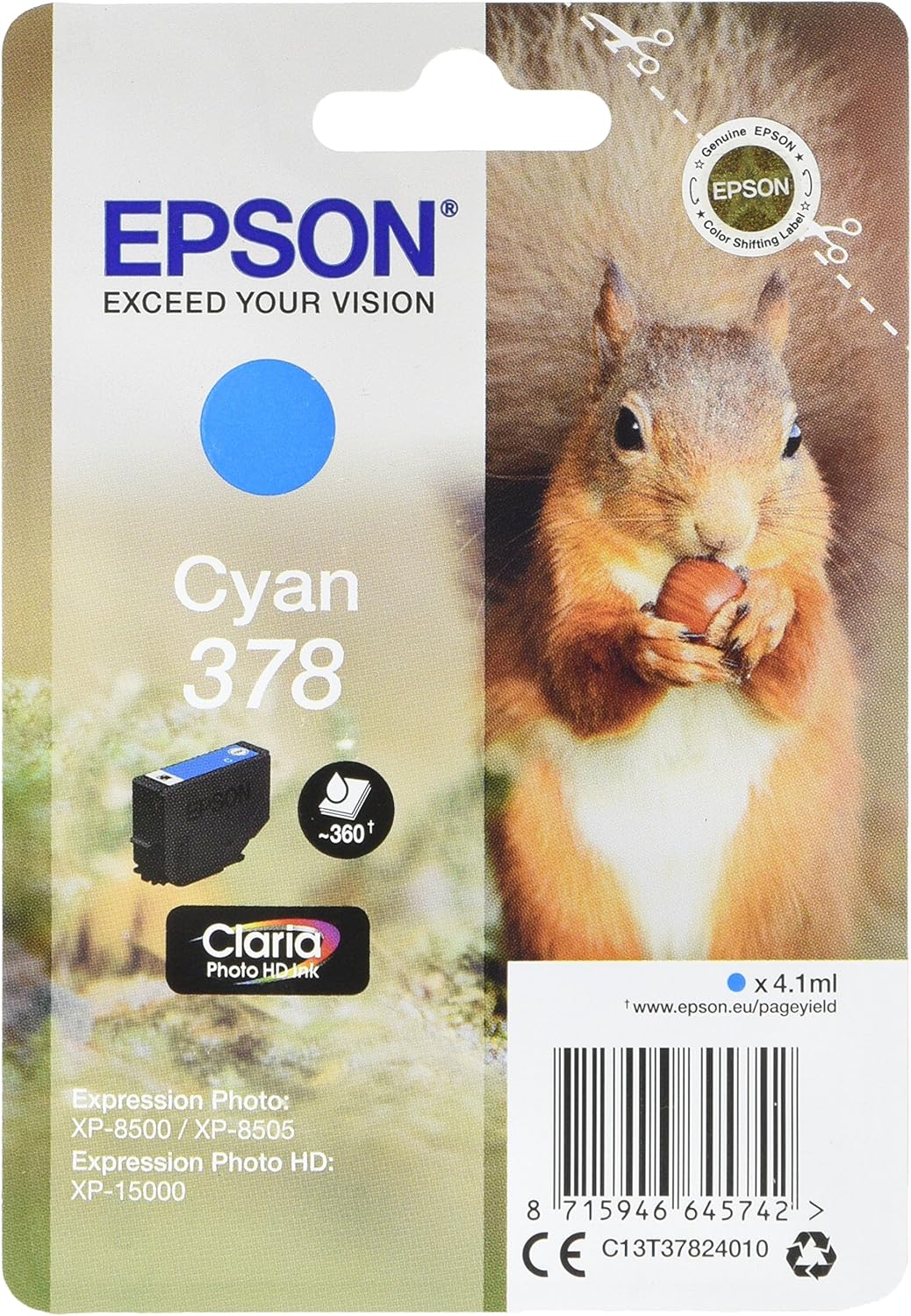 Epson 378 Squirrel Inkjet Cartridge, Cyan, Amazon Dash Replenishment