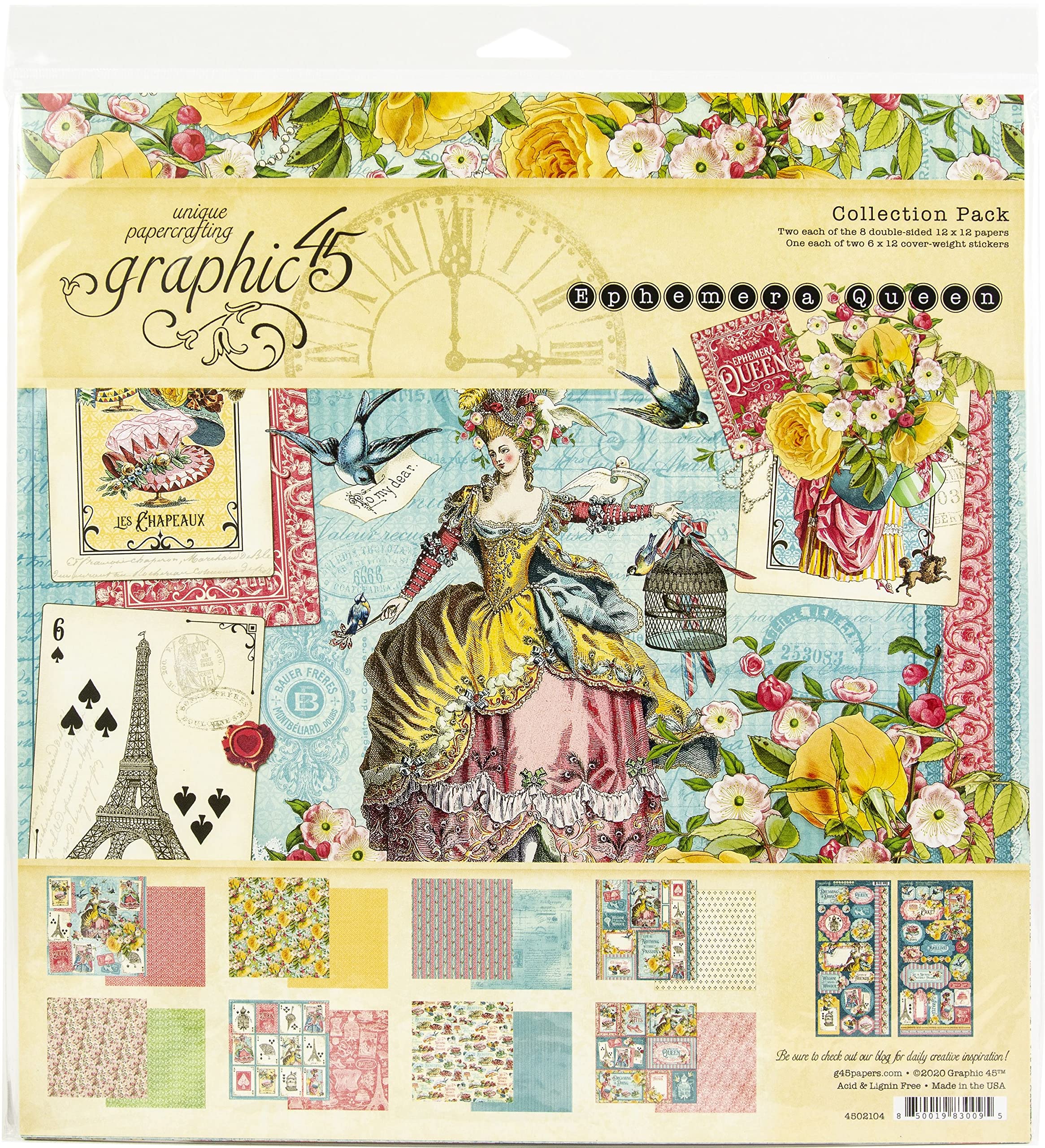 Graphic 45 GR4502104 Ephemera Queen Pad, Collection Pack, 12 inch x 12 inch, 16 Sheet