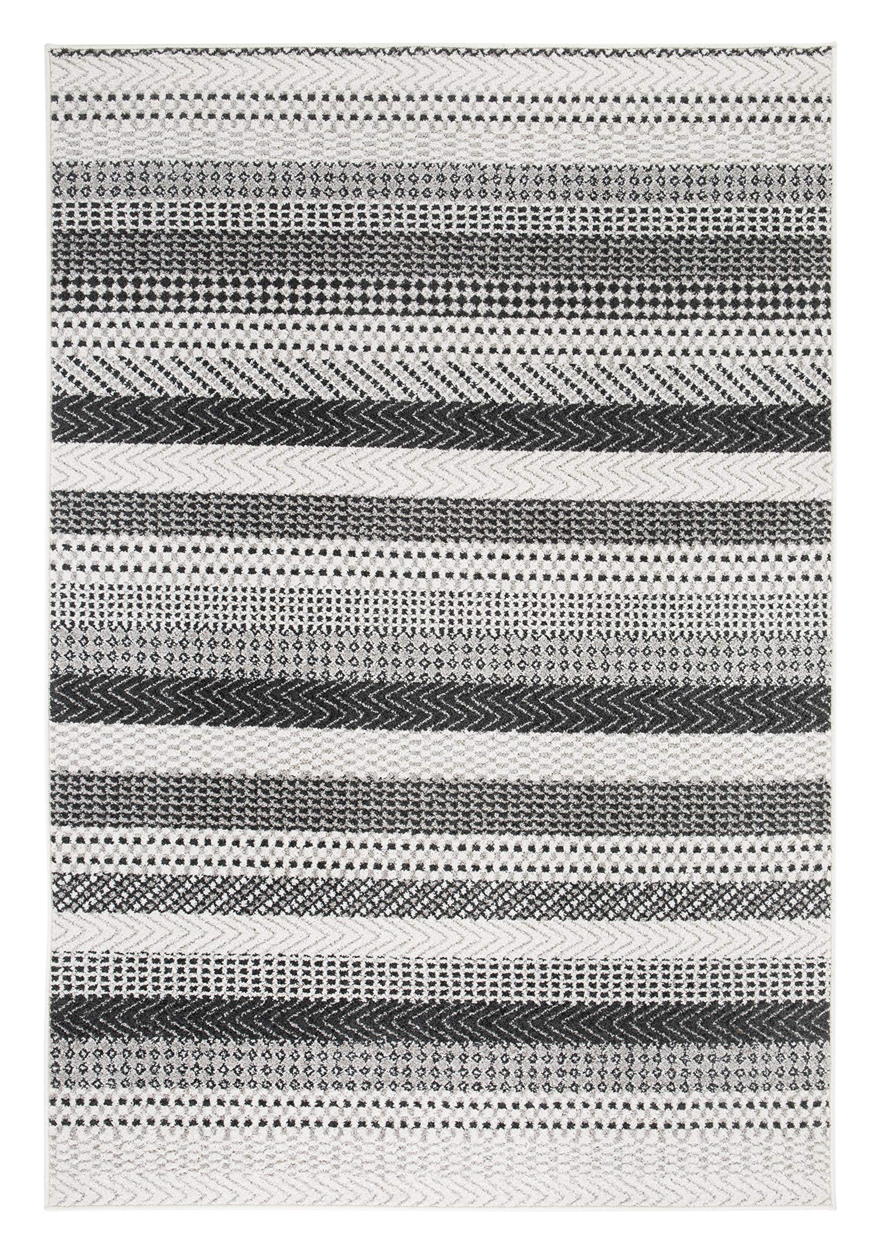andiamo Woven Rug Bolonia Ornamental Pattern Runner, Polypropylene, Light grey stripes, 60 x 110 cm