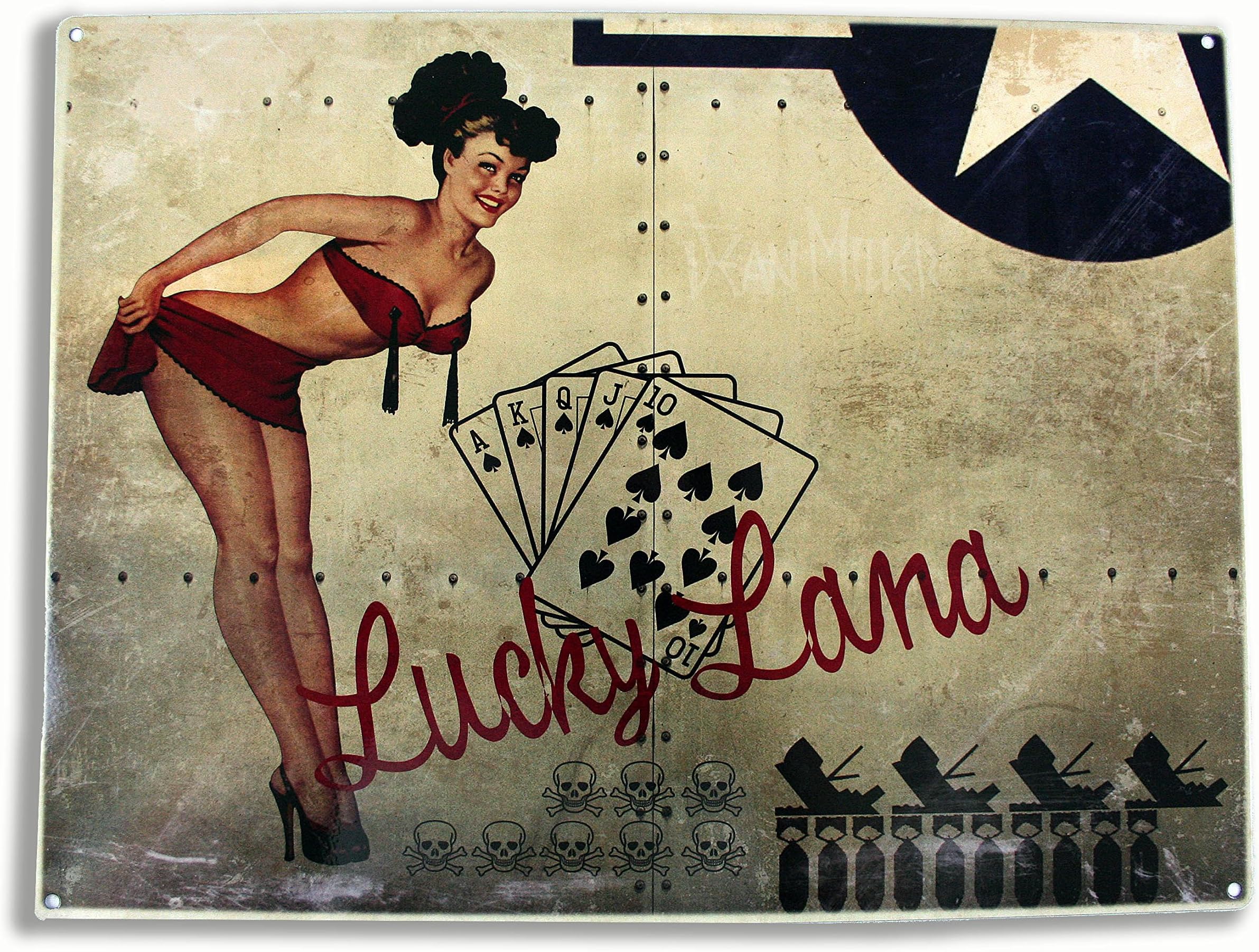 Lucky Lana Airplane Nose Art Metal Sign, Pinup, WW II Bomber Poster