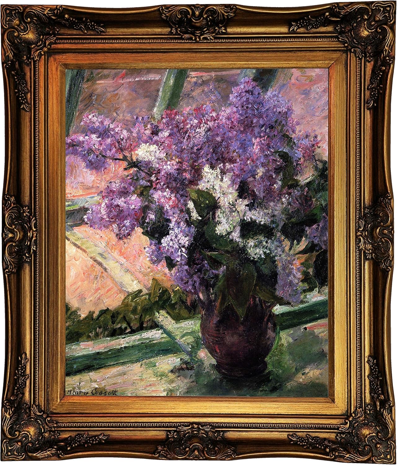 Amazon Com Historic Art Gallery Lilacs In A Window 10 By Mary Cassatt Framed Canvas Print Size 16x Gold Posters Prints