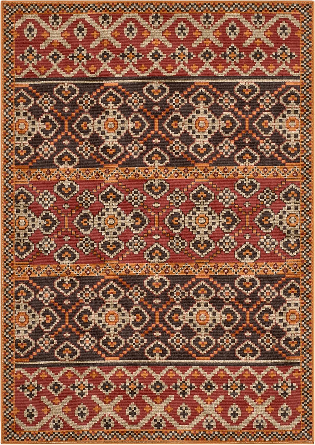 SAFAVIEH Boho Rug for Living Room Dining Room, Bedroom - Veranda Collection, Short Pile, in Red and Chocolate, 201 X 290 cm - Image 4
